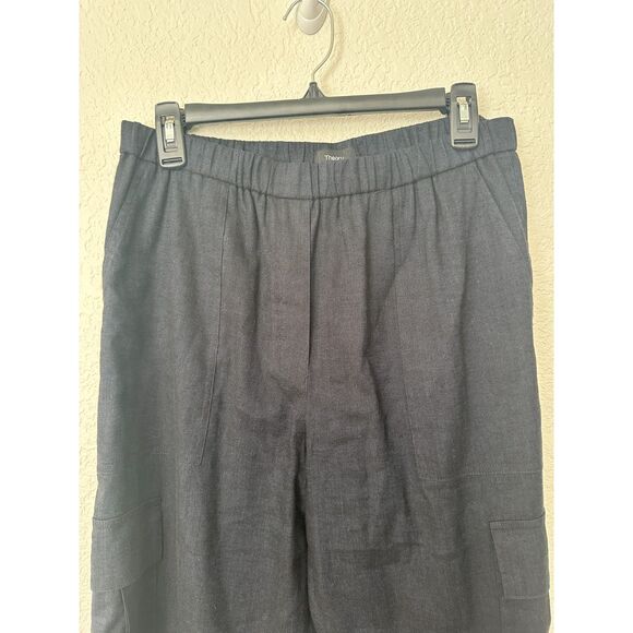 Theory Basic Pull On in Navy Melange Eco Sharkskin Linen Blend Ankle Pants M - Picture 2 of 13